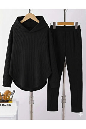 Kadın Uzun Kollu Kapşonlu Meloni Bluz Ve Pantolon Ikili Takım