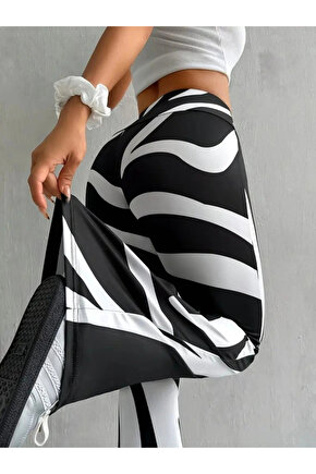 Kadın Yüksek Bel Zebra Desenli Dalgıç Tayt