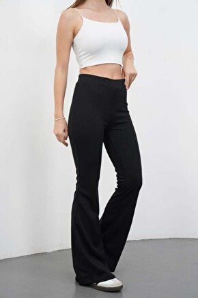 Kadın Yüksek Bel Krep Kumaş Bol Paça Pantolon