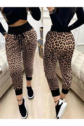 Kadın Yüksek Bel Bağcıklı Desenli Iki Iplik Pantolon