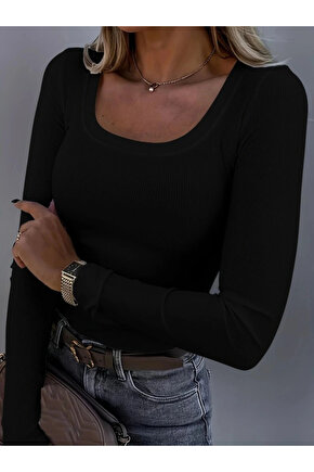 Kadın Uzun Kollu Derin Yuvarlak Yaka Kaşkorse Bluz