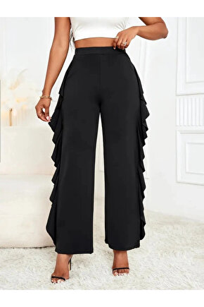 Kadın Yüksek Bel Yanları Volanlı Cepli Sandy Pantolon