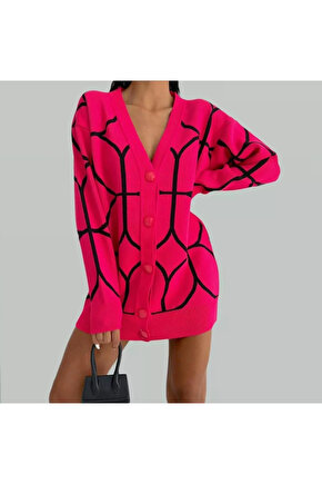 Pembe Çelik Örgü Triko Kadın Hırka