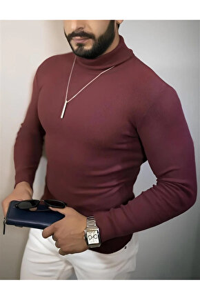 Erkek Tam Boğazlı Fitilli Kaşkorse Triko – Likralı, Extra Dar Kesim Slimfit, Yumuşak Kaşmir Dokulu M