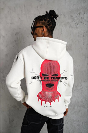 Erkek Oversize Üç İplik Kapüşonlu Sweatshirt – Don’t Be Terrified Ön, Sırt Ve Kol Baskılı, Kanguru