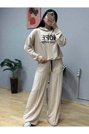 EQURİ Kadın Uzun Kollu Nope Baskılı Beli Ribanalı Ikili Takım