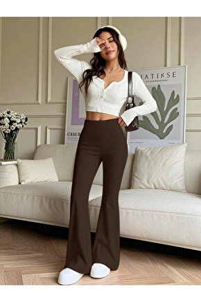 Kadın Yüksek Bel Ispanyol Paçalı Pantolon Tayt
