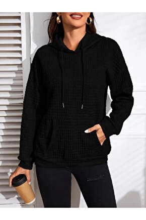 Kadın Uzun Kollu Kapşonlu Bağcıklı Cepli Capitone Sweatshirt