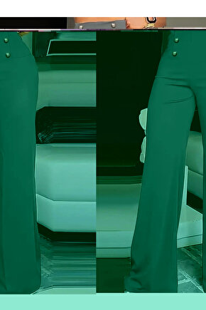 Kadın Yüksek Bel önden Düğmeli Uzun Paçaya Doğru Geniş Ithal Krep Pantolon