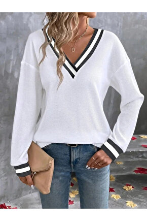 Kadın Uzun Kollu V Yakalı Waffle Bluz