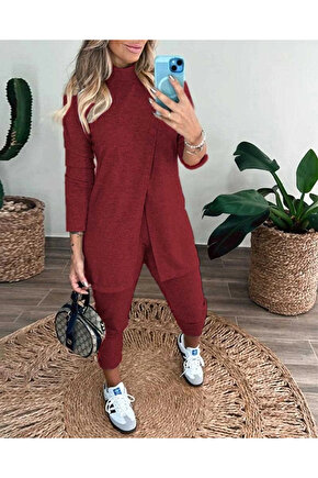 Kadın Uzun Kollu Balıkçı Yaka önden Düğmeli Bluz Ve Pantolon Yumoş Ikili Takım