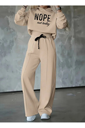 Kadın Uzun Kollu Nope Baskılı Beli Ribanalı Ikili Takım