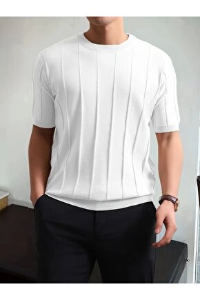 Erkek Kısa Kollu Bisiklet Yaka çizgili Triko Tshirt