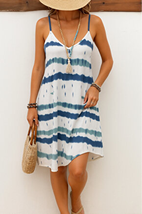 EQURİ Kadın Ip Askılı V Yakalı Karışık Renkli Süprem Elbise