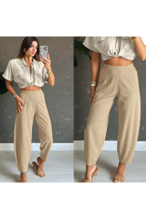 Kadın Yüksek Bel Krep Pantolon