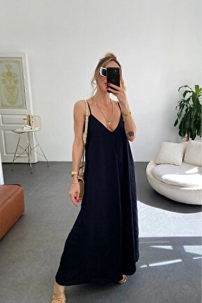 EQURİ Kadın Ip Askılı V Yakalı Uzun Aerobin Elbise