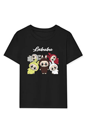 Kız Labubu Çocuk Baskılı T-Shirt - Siyah