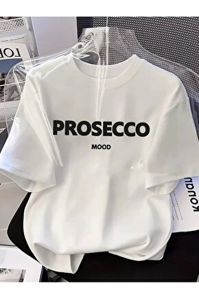 201 Penye Compack Baskılı Oversize Kısa Kol Bisiklet Yaka T-shirt - Beyaz