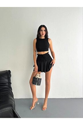 Ayrobin Şortlu Etek - Siyah