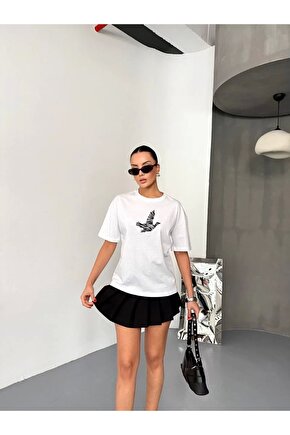 Kısa Kol Baskılı T-shirt - Beyaz