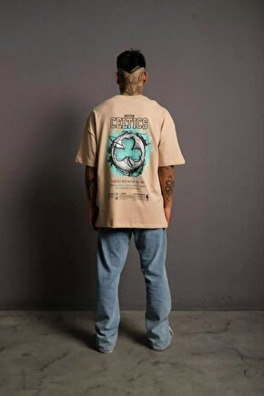 Erkek Sırt Baskılı T-shirt - Bej