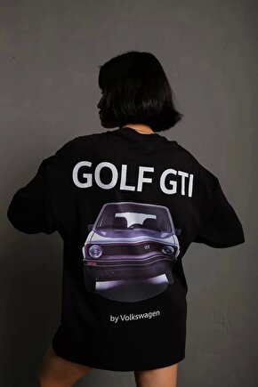 Kadın Sırt Golf Gtı Baskılı Oversize T-shirt - Siyah