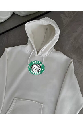 Üç İplik Penye Uzun Kol Kapüşonlu SweatShirt - Beyaz