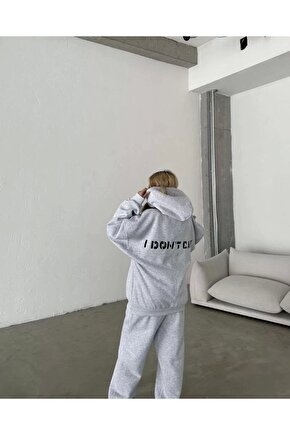 Nakış İşlemeli Üç İplik Sweat Takım- Gri