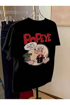 Erkek Oversize Tişörtü Popeye the Sailor Retro Vintage Ispanak | Hediye olarak idealdir, farklı boy