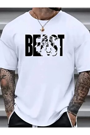 Eşsiz Baskı Tasarımlı Şık Büyük Beden Erkek Tişörtü - Rahat Polyester, Makinede Yıkanabilir, Yuvarla