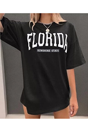 Kadın Bisiklet Yaka Baskılı T-shirt - Siyah