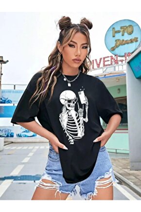 Baskılı Kadın T-shirt - Siyah