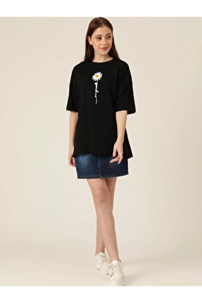 Baskılı Kadın T-shirt - Siyah