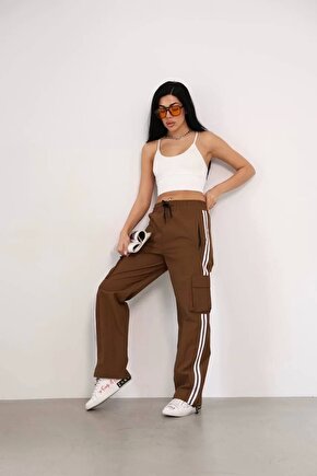 Praşut Kumaş Kargo Çeplı Baggy Esofman - Kahve