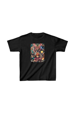 Unisex Çocuk Baskılı T-Shirt - Siyah