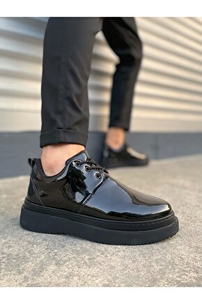 JY03 Luxor Bağcıklı Rugan Erkek Günlük Spor Klasik Ayakkabı RST - Siyah