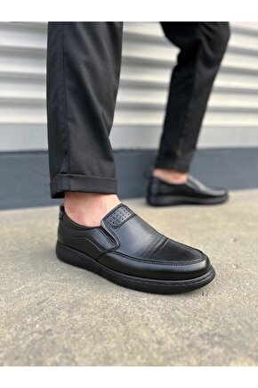 JY0410 Classique Bağcıksız Cilt Erkek Günlük Klasik Ayakkabı CST - Siyah
