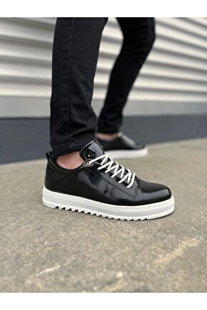 JY152 Cool Bağcıklı Rugan Erkek Günlük Spor Klasik Ayakkabı RBT - Siyah