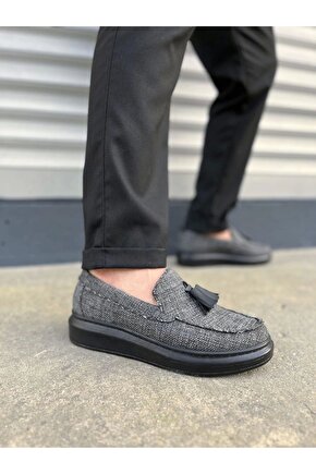 JY154 Blaze Bağcıksız Püsküllü Keten Erkek Günlük Spor Klasik Ayakkabı KST - Gri