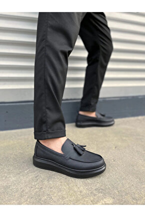 JY154 Blaze Bağcıksız Püsküllü Cilt Erkek Günlük Spor Klasik Ayakkabı CST - Siyah