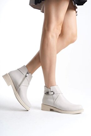 Almıla Fermuarlı Lastikli Ortopedik Taban Topuklukadın Bot Ckt - Krem