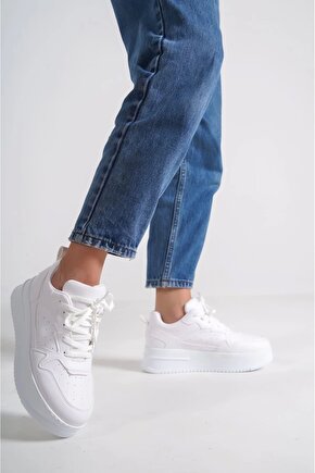 ALESSI Bağcıklı Ortopedik Taban Kadın Sneaker Spor Ayakkabı CBT - Beyaz