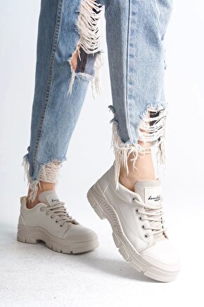 JANE Bağcıklı Ortopedik Taban Kadın Sneaker Spor Ayakkabı CKT - Krem