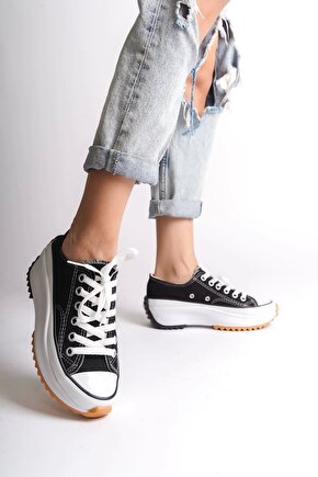 PARIS Bağcıklı Ortopedik Taban Kadın Sneaker Spor Ayakkabı TBT - Siyah