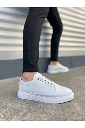 JY0535 Prime Bağcıklı Cilt Erkek Günlük Sneaker Ayakkabı CBT - Beyaz