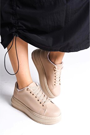 BIANA Bağcıklı Ortopedik Taban Kadın Sneaker Spor Ayakkabı CTT - Ten