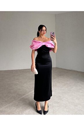 Pembe Önü Fiyonklu Elbise