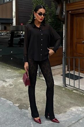 Transparan Detaylı Dökümlü Gömlek 3427