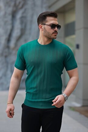 Erkek Kısa Kollu Bisiklet Yaka çizgili Triko Tişört