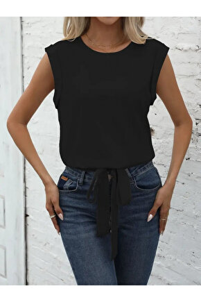 Kadın Sıfır Kol Etek Ucu Bağlama Detay Ithal Krep Bluz